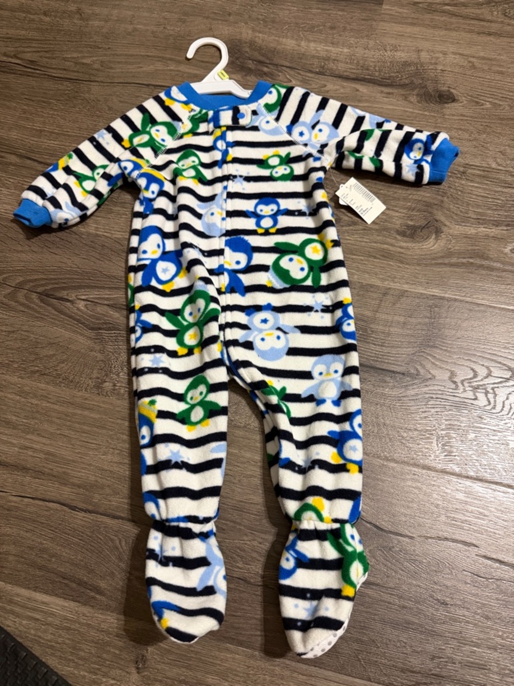 The Children's Place Blue, Green & Yellow Penguin Fleece Footed One-Piece